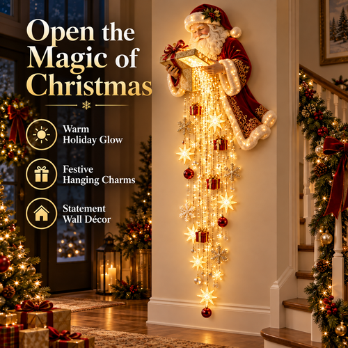 🎅 Santa’s Magical Gift Starfall Cascade | Lighted Christmas Wall Decor