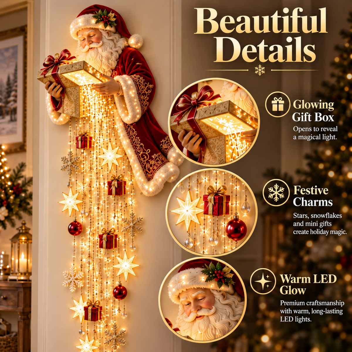🎅 Santa’s Magical Gift Starfall Cascade | Lighted Christmas Wall Decor