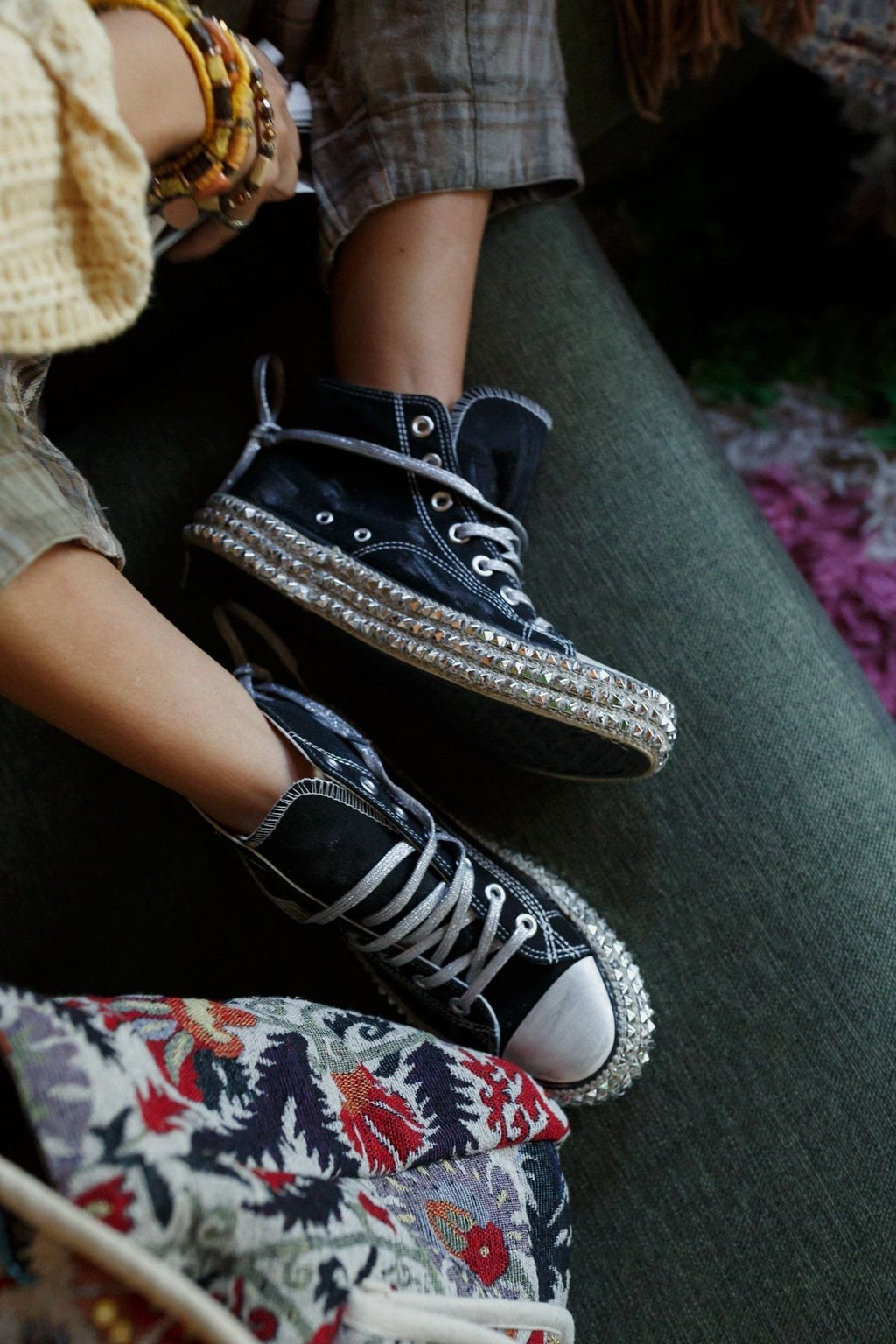 Chantel Studded High Top Sneaker - Black
