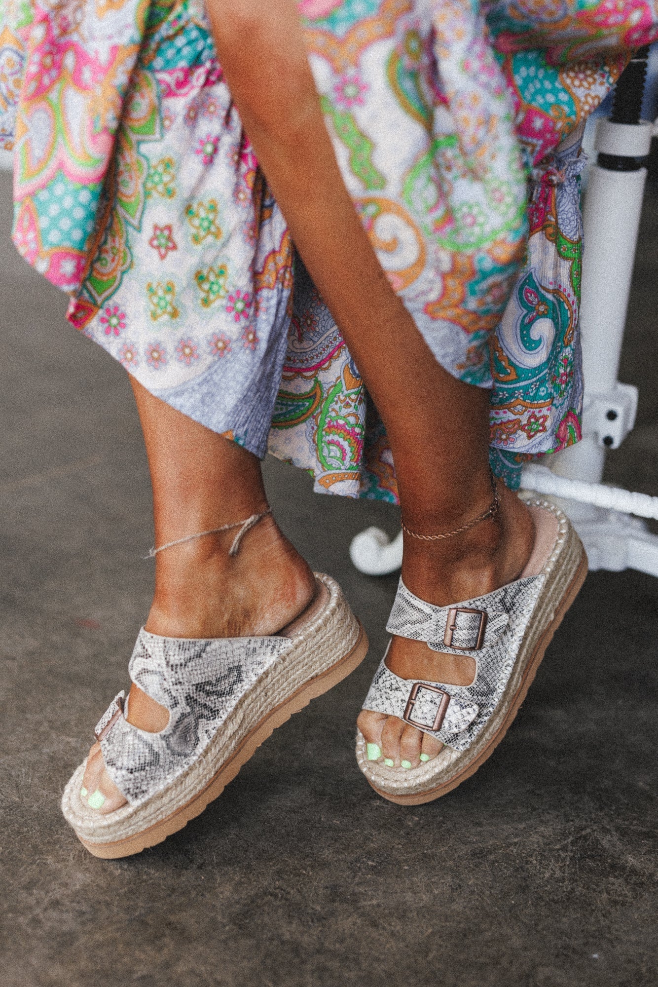 Charmer Animal Print Buckle Sandals - Gray