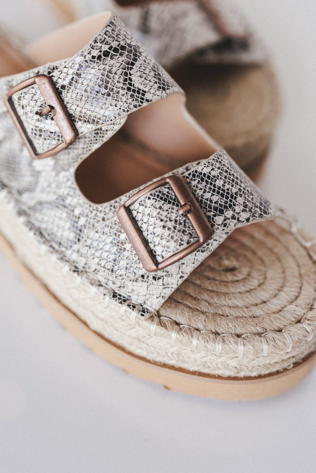 Charmer Animal Print Buckle Sandals - Gray