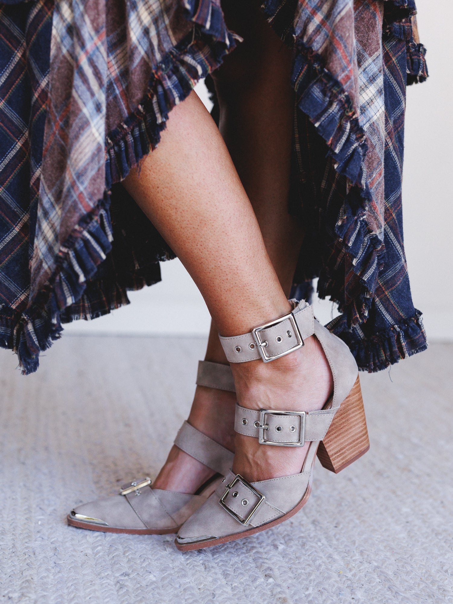 Dustbuckle Triple Belt Heels - Beige
