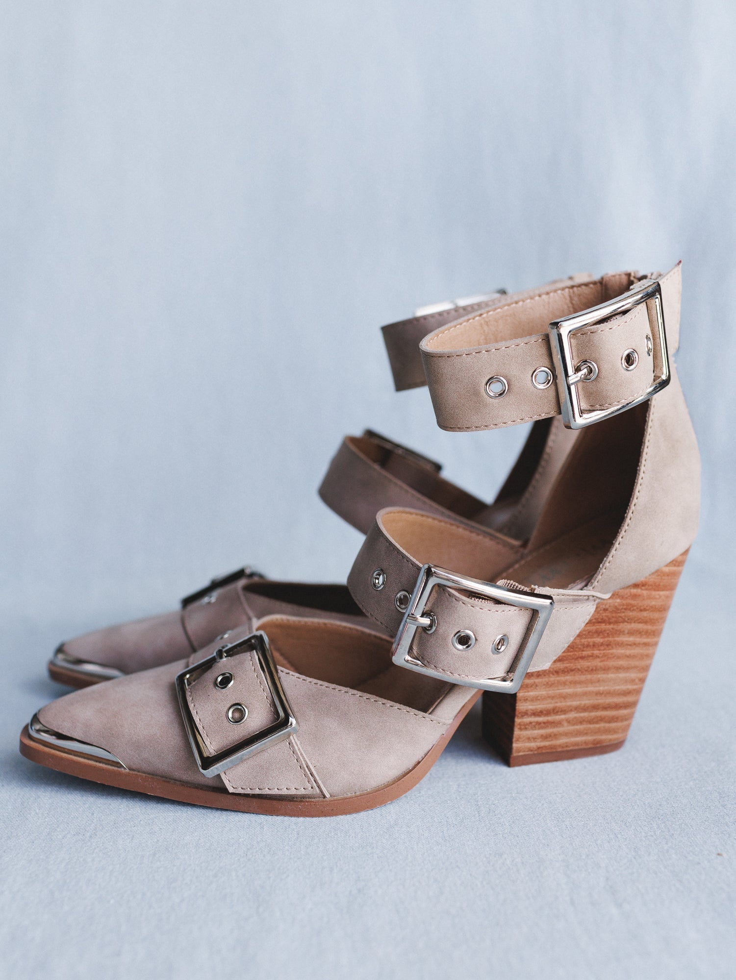 Dustbuckle Triple Belt Heels - Beige