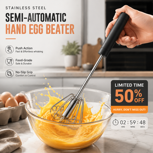 Stainless Steel Hand Egg Beater | Effortless Whisking – No Batter Splatter, Dishwasher Safe & Built to Last